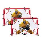 kasifei Mini Steel Hockey Goal Set, 2 Pack 30" x 20" Heavy Duty Knee Hockey Net with Shooter Tutor for Kids