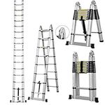 5M Telescopic Ladder DIY Aluminum Alloy Folding Extendable Extension Ladder A-Frame Multi Purpose (Load Capacity 150kg)