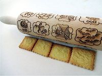 Rolling Pin HALLOWEEN WINDOWS. Embossing Rolling Pin with Halloween symbols, Spider, Bat, Pumkin. Wooden Laser Cut Rolling Pin for Halloween cookies, play dough, salt dough by Algis Crafts