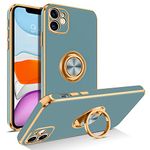 BENTOBEN Case for iPhone 11, Ring Holder Edge Plating Rotation Kickstand Soft Silicone TPU Bumper Women Girls Slim Flexible Anti Slip Shockproof Protective Case for iPhone 11, Gray Green