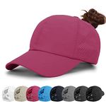 MIYING Womens Baseball Cap - Ponytail Sun Hat Quick Drying Running Cap Ladies Golf Caps Criss Cross Adjustable Trucker Hats Gifts for Women Girls DarkPink