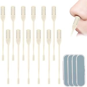 Hair Cutter, Nasal Hairs Remover Tool, 360° Rotating Portable Manual Nose Hair Remover, Double Sided Noses Hairs Knife Travel Essentials (Beige, 12 PCS)