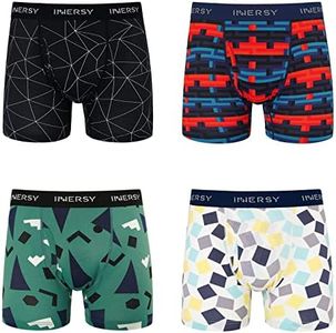 INNERSY Mens Boxer Briefs Mesh Quick Dry Sports Stretchy Underwear W/Fly 4 Pack(Game Space,Medium)