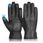 Hand Fellow Men's Fashion Driving Black Leather Gloves Wool Cashmere Lining Fleece Touch Screen Compatible Outdoor Leather Driving Gloves Winter Warm Leather Glove (Original Black, Medium)