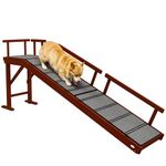 PawHut Wooden Dog Ramp for Large Dogs, 73" Long Pet Ramp with Non-Slip Rug, Removable Guardrails, Dog Stairs for Couch, Bed, Brown