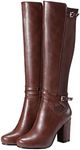 Meefit Women Block Heel Knee High Riding Boots Classic Round Toe Zip Up Tall Boot, Brown, 9