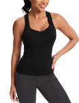 MathCat Women's Workout Tank Top with Built-in Bra, Slight V-Neck Racerback Sports Shirt, Breathable Athletic Camisole Black