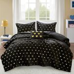 Mi Zone Queen Comforter Set, 4 Piece Metallic Hearts Bedroom Set for Girls, Queen Bed Set Soft Plush Comforter, Rosalie All Season Fluffy Queen Size Bedding Set, Full/Queen, Black/Gold 4 Piece