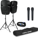 Vocal-Star PA Speaker System 1000w with 2 Wireless Microphones, Bluetooth MP3 Input Including Speaker Stands & Connecting Cable, Ideal for DJ Disco Pub Hall