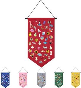 Wall Hanging Brooch Jewelry Storage Case Canvas Display Stand Enamel Pin Display Banner Holder Earrings Necklace Glitter Pin Collection Organizer (Red)