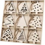 American Elm 18 Pcs Christmas Tree Unfinished Wooden Ornaments DIY Wooden Christmas Decoration with Holes MDF Christmas Ornaments Wooden Christmas Tree Hanging Decor Festive