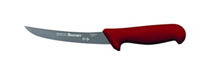 Starrett Professional Stainless Steel Kitchen Boning Knife - Narrow Curved Profile - 6-inch (150mm) - Red Handle