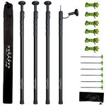 Set of 4 Telescoping Tarp Poles | Replacement Canopy Adjustable Aluminum Rods, Portable & Lightweight for Tent Fly, Awning, Outdoor Camping, Hiking, Backpacking & Rainfly + 6 Pegs & 6 Reflective Ropes