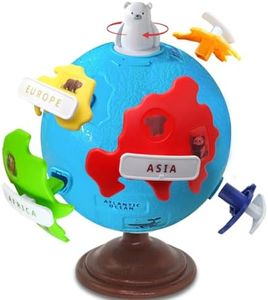 Twivah Spinning Globe for Children–Interactive Geography Learning Toy for Kid 3+, 8" Educational Puzzle Globe with 6 Continent & 12 Animial | STEM Geography Game for Kids 4-8, Preschool Birthday Gift