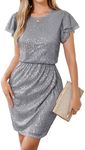 GRACE KARIN Ruffle Sleeve Sparkly Dresses for Women Shimmer Elegant Gala Dresses for Women Formal Grey L