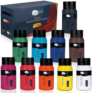 Artina Set de 10 Pinturas Acrílicas 500 ml Crylic – Pintura Opaca Secado rápido para Pintar 10x500 ml Pinturas acrílicas Set de Colores de Base con Tubos Resistentes al Agua y Alta pigmentación