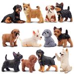 EYSCOTA 12PCS Dog Figurines, Realistic Plastic Puppy Figurines, Hand Painted Emulational Tiny Dogs Animals Toy, Dog Cake Topper Christmas Birthday Gift for Kids & Toddlers