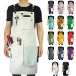 Stenffy Handmade Work Apron,Cotton Canvas,Multiple Pockets,Adjustable Cross Back Weight Apron,BBQ,Cafe,Kitchen,Painting,Carpenter,Artist Apron,Aprons for Men,Women,Sizes M to XXL,White