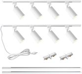 LRAEMXG Plug in Track Lighting with Power Cord, 8-Light GU10 Track Lighting Kit with 6.6FT H Type Track Lighting Rails, Modern Kitchen LED Track Lighting Fixtures Ceiling Spot Light, White (No Bulbs)