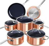 Nuwave Healthy Duralon Blue Ceramic Nonstick Cookware Set, Diamond Infused Scratch-Resistant, PFAS Free, Dishwasher & Oven Safe, Induction Ready & Evenly Heats,Tempered Glass Lids & Stay-Cool Handles