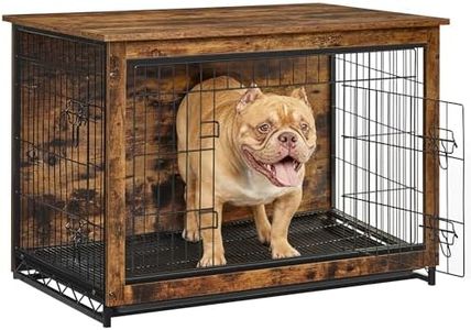 Feandrea Dog Crate Furniture, 38.6" Side End Table, Modern Kennel for Dogs Indoor up to 70 lb, Heavy-Duty Dog Cage with Multi-Purpose Removable Tray, Double-Door Dog House, Rustic Brown UPFC003X01