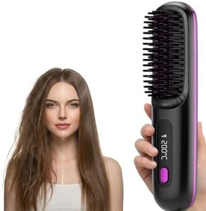 Hair Straightening Brush for Women, Electric Heated Straightener with Digital Display, Ionic Technology, Black and Purple