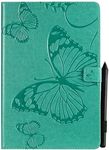 SATURCASE Butterfly Embossing PU Leather Flip Magnet Wallet Stand Card Slots Protective Case Cover for Samsung Galaxy Tab S4 10.5 SM-T830 T835 (BU-Green)