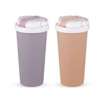 LUCIDO 500ml Vacuum Insulated Baby Stainless Steel Sipper Cup or Mug | Leak-Proof | Easy-Grip Handle | BPA-Free | Keeps Drinks Hot/Cold for Hours | Ideal for Toddlers & Kids (Set of 2, Grey & Peach)