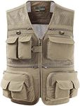 Gihuo Men's Fishing Vest Utility Safari Travel Vest with Pockets Outdoor Work Photo Cargo Fly Summer Vest (Beige-mesh, Medium)