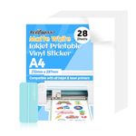 TECKWRAP Matte White Printable Vinyl Sticker Paper for Inkjet Printer Waterproof 8.26" x 11.69" A4 Size 28Pcs/Pack for Craft Sticker, Scrapbooking, Craft Cutters