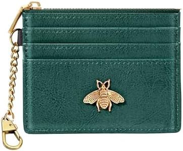 SEAVILIA Card Holder Keychain Wallet for Women with ID Window RFID Coin Purse Bee Gifts Slim Minimalist Small Wallet, Green, Minimalist