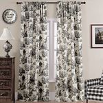 XTMYI Black Curtains for Living Room Patterned Print Semi Blackout Farmhouse Modern Toile Pattern on Cream White Cotton Fabric Window Treatments Drapes for Bedroom 102 Inch Length 2 Panels