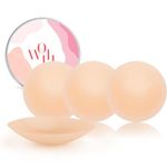 OWill 2 Pair Silicone Nipple Covers Invisible and Reusable Adhesive Nipple Cover Pasties for Women Nipple Covers and Tap 8cm/3.14in Beige