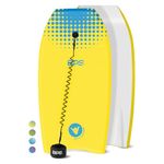 BPS 'Shaka' 37-inch Bodyboard - Premium Lightweight Body Board for All Ages - Slick Bottom Cresent Tail Design - Comes with Black Wrist Coiled Leash (Yellow, Blue Accent)