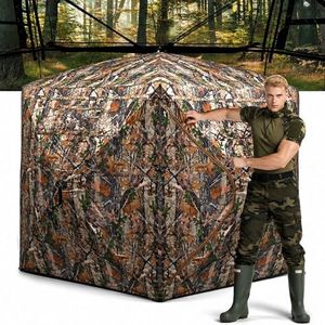 FUNHORUN Hunting Blind 360 Degree See Through Ground Blind，2/3 Person 300D Soft Material Pop-Up Camouflage Tent，Easy-Fold Portable Concealed Shelter with Carrying Bag