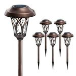 GIGALUMI Solar Pathway Lights 6 Pack, Solar Landscape Lights Warm White, Super Bright High Lumen Waterproof Metal Automatic Solar Yard Lights for Path, Garden, Lawn, Walkway