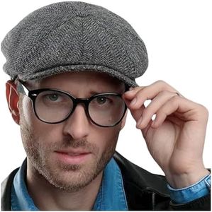 Biddy Murphy Newsboy Hat for Men Irish Flat Cap 100% Wool Tweed, Herringbone, Imported, Small Gray