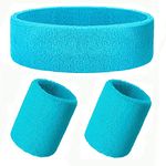 Mr.Convenient 3 Pcs Sweatbands Set,Cotton Terry Cloth Sports Headband and Wristband for Working Out,Tennis,Gymnastics,Baseball,Basketball,Football,Gym Exercise(Neon Blue)