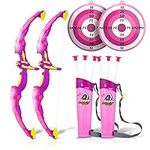 Fstop Labs 2 Pack Kids Bow and Arrow with Bow Target, Suction Cup Toys Arrows and Quiver, LED Light Up Kids Archery Set Toy for Boys and Girls Indoor and Outdoor Garden Fun Game (Pink)