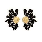 Boho White Flower Stud Earrings for Woman Trendy Jewelry,Gold Statement Floral Daisy Big Flower Earrings Stud With Gold Flower Bud for Teen Girls, Metal, alloy