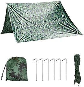 QWORK® Toldo Camuflaje Impermeable, Toldo Camper Refugio de Camping Ligera y Anti-Viento para Camping/Senderismo/Picnic/Actividades al Aire Libre (3m x 3m)
