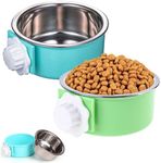 HERCOCCI Dog Crate Bowl, Removable Stainless Steel Pet Kennel Cage Hanging Food Bowls and Water Feeder Coop Cup Prevent Overflow for Puppy, Medium Dog, Cat, Rabbit, Ferret