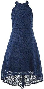 Bow Dream Boho Girls Lace Dress Sleeveless High-Low Party Occasions, Navy, 8