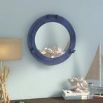 Wall Mounted Premium Vintage Ship's Porthole Mirrors | Aluminium Transparent Window Mirrors | Round Decorative Wall Hanging Bathroom Mirrors (Blue, Mirror, 30 Inches)