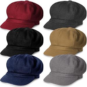 6 Pieces Women Newsboy Cap Warm Wool Visor Beret Hats Soft Newsboy Hats for Women Vintage Baker Boy Hat for Women Girls, Elegant Color, One Size