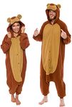 Silver Lilly Unisex Adult Pajamas - Plush One Piece Cosplay Teddy Bear Animal Costume (Brown, X-Large)