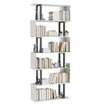 Gadroad 6 Tier Geometric Bookcase, Black Book Shelves, Modern Corner Bookcase Storage Shelf Wood for Bedroom, Living Room, Home Office, White