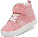 Nihaoya Kids Sneakers High Top Toddler Boys' Running Shoes Baby Walking Shoes with Sequin Girls Fashion Canvas Footwear, White Pink, 18-24 Months Toddler