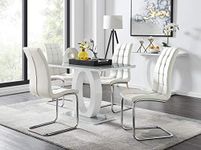 Furniturebox UK - Giovani Modern Grey/White High Gloss Glass Dining Table and 4 Luxury Premium Murano Chairs Set (Dining Table + 4 White Murano Chairs)