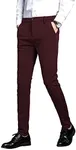 Plaid&Plain Men's Stretch Dress Pants Slim Fit Skinny Suit Pants 7101 Burgundy 40W32L